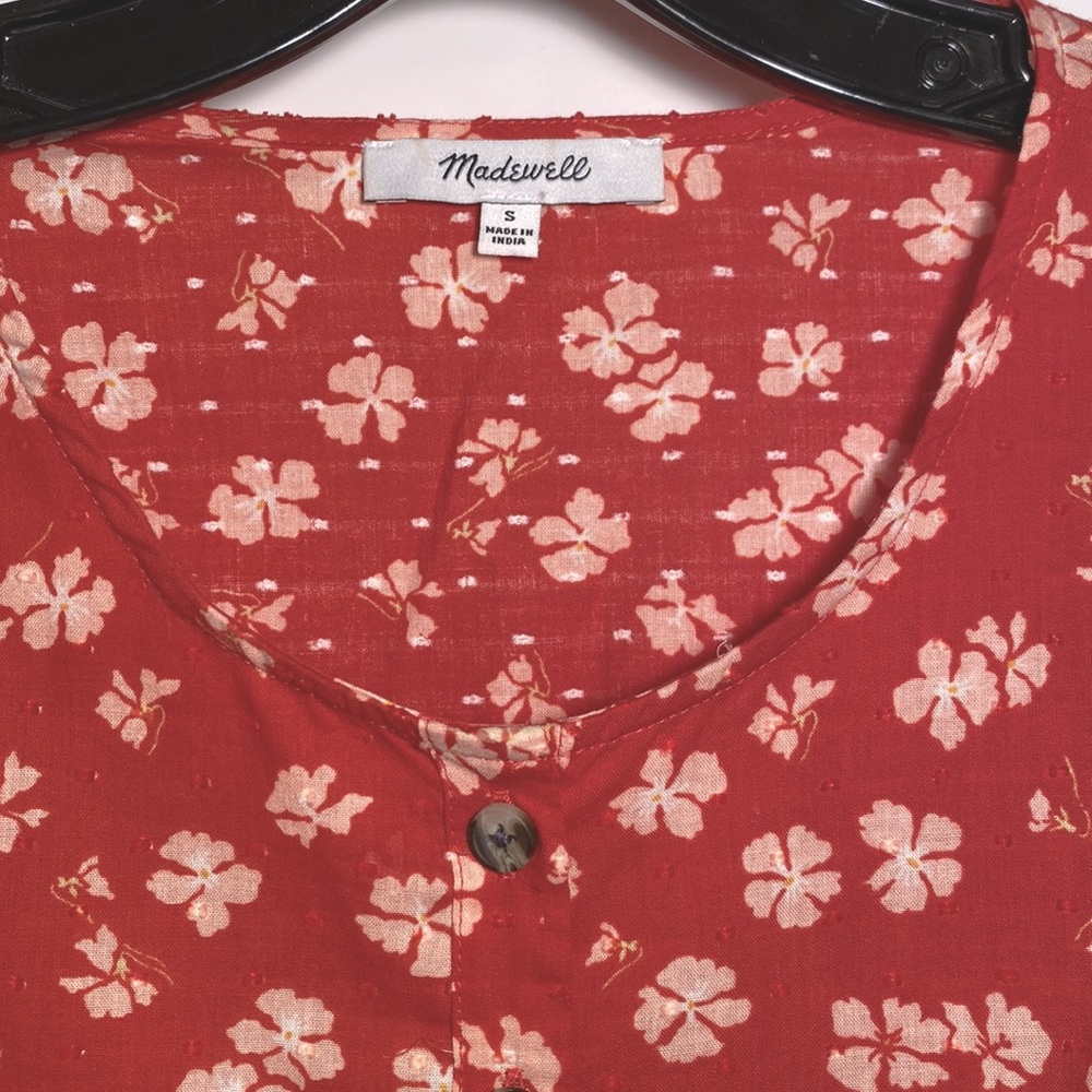 Madewell Red Floral Button-Front Peplum Top - Picture 3 of 7